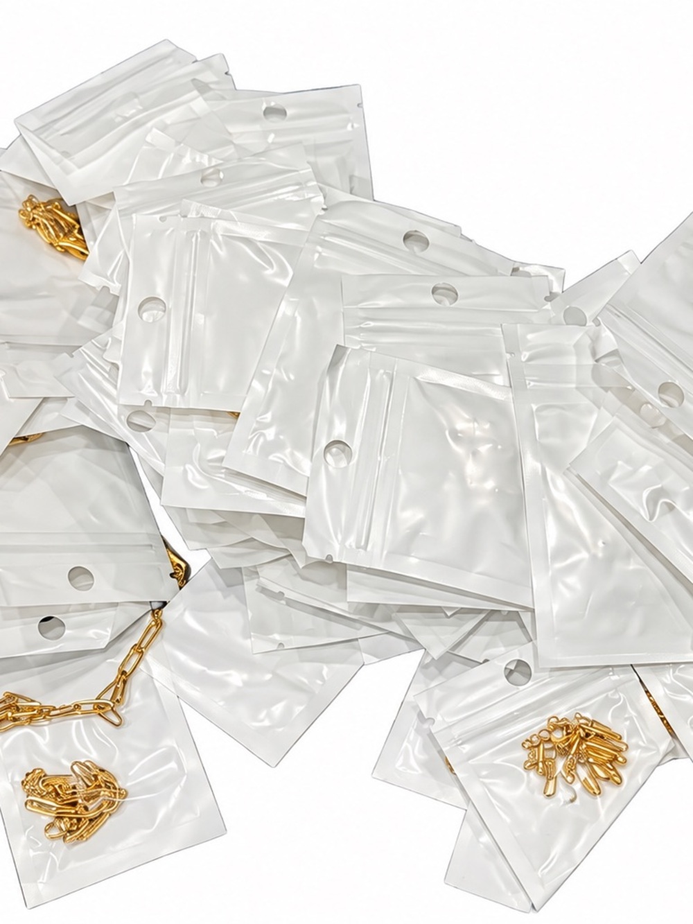 Clear Poly Resealable Jewelry Bags with Hang Hole - White (No Brand)